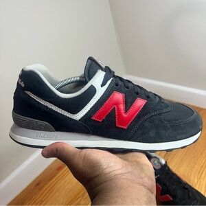 New Balance 574 Black Red Gray White Size 11.5M No Box